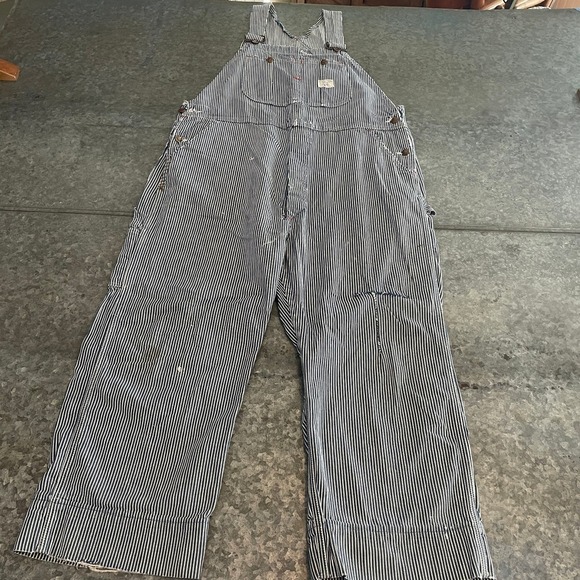 Vintage Big Mac Railroad Hickory Striped Overalls 41x24 USA Union Square Bak - Picture 1 of 16